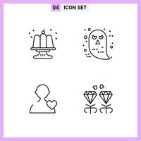 4 Icons in Line Style Outline Symbols on White Background Creative Vector Signs for Web mobile and Print