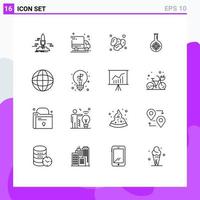 Outline Pack of 16 Universal Symbols of target reaction dates flask food Editable Vector Design Elements