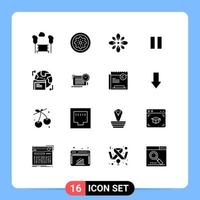 Pictogram Set of 16 Simple Solid Glyphs of pause control slice holi diwali Editable Vector Design Elements