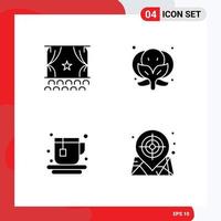 Pack of 4 Modern Solid Glyphs Signs and Symbols for Web Print Media such as cinema hot performance food map Editable Vector Design Elements