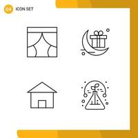 Editable Vector Line Pack of 4 Simple Filledline Flat Colors of curtain building theater celebration home Editable Vector Design Elements