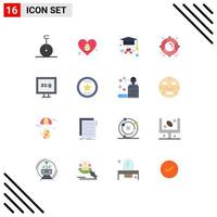 Flat Color Pack of 16 Universal Symbols of award hd graduation aspect ratio life buoy Editable Pack of Creative Vector Design Elements