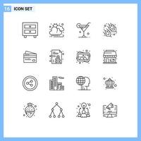 Editable Vector Line Pack of 16 Simple Outlines of cards banking drink creditcard supermarket Editable Vector Design Elements