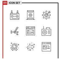 9 General Icons for website design print and mobile apps 9 Outline Symbols Signs Isolated on White Background 9 Icon Pack vector