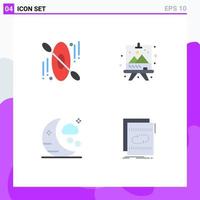 Editable Vector Line Pack of 4 Simple Flat Icons of canoe moon board paint file Editable Vector Design Elements