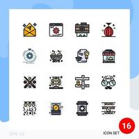 Set of 16 Vector Flat Color Filled Lines on Grid for action speed camera small bag Editable Creative Vector Design Elements