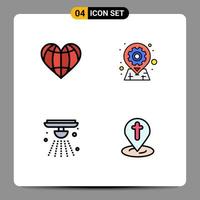 4 User Interface Filledline Flat Color Pack of modern Signs and Symbols of heart pin favorite geo alert Editable Vector Design Elements