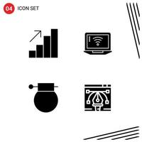 4 User Interface Solid Glyph Pack of modern Signs and Symbols of analytics military laptop wifi weapon Editable Vector Design Elements