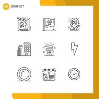 Outline Pack of 9 Universal Symbols of equipment barbecue location city builing Editable Vector Design Elements