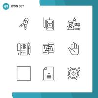 Set of 9 Vector Outlines on Grid for payment mobile find job pen list Editable Vector Design Elements