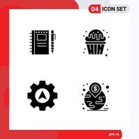 Group of 4 Solid Glyphs Signs and Symbols for sketch notebook sweets pencil dessert cursor Editable Vector Design Elements