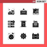 9 Icon Pack Solid Style Glyph Symbols on White Background Simple Signs for general designing vector