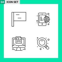 Pack of 4 Line Style Icon Set Outline Symbols for print Creative Signs Isolated on White Background 4 Icon Set vector