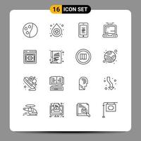 Outline Pack of 16 Universal Symbols of chart web id visibility eye Editable Vector Design Elements
