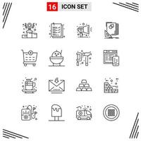 16 Icons Line Style Grid Based Creative Outline Symbols for Website Design Simple Line Icon Signs Isolated on White Background 16 Icon Set vector