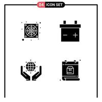 4 Thematic Vector Solid Glyphs and Editable Symbols of computer day battery save the world package Editable Vector Design Elements