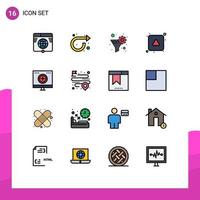 16 concepto de línea rellena de color plano para sitios web móviles y aplicaciones cuidado dirección flecha derecha filtro de engranajes elementos de diseño de vectores creativos editables