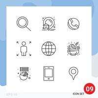 Group of 9 Outlines Signs and Symbols for salad cucumber shop web earth Editable Vector Design Elements