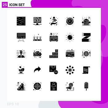 Group of 25 Modern Solid Glyphs Set for smart watch web time asset Editable Vector Design Elements