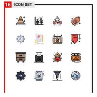 Mobile Interface Flat Color Filled Line Set of 16 Pictograms of deadline sale activity label cycling Editable Creative Vector Design Elements