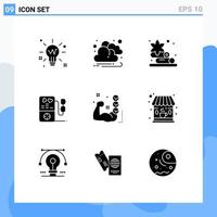 Modern Set of 9 Solid Glyphs Pictograph of routine checklist towel gym heart Editable Vector Design Elements