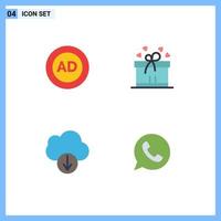 Set of 4 Vector Flat Icons on Grid for ad data advertising box ribbon app Editable Vector Design Elements