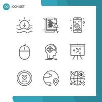 Vector Pack of 9 Outline Symbols Line Style Icon Set on White Background for Web and Mobile