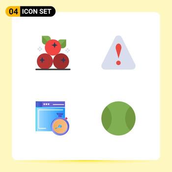 Editable Vector Line Pack of 4 Simple Flat Icons of berry compass thanksgiving warning ball Editable Vector Design Elements