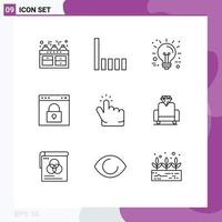 Pack of 9 Modern Outlines Signs and Symbols for Web Print Media such as finger password idea page interface Editable Vector Design Elements