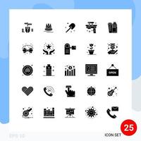 Set of 25 Vector Solid Glyphs on Grid for drink water farming toy gun Editable Vector Design Elements