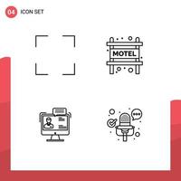 Mobile Interface Line Set of 4 Pictograms of full dialog accommodation chat online Editable Vector Design Elements