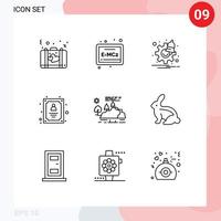 Stock Vector Icon Pack of 9 Line Signs and Symbols for landscape worker notification employee account Editable Vector Design Elements