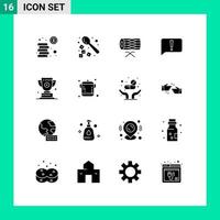 Solid Glyph Pack of 16 Universal Symbols of trophy basic drum error st Editable Vector Design Elements