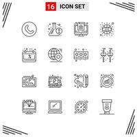 User Interface Pack of 16 Basic Outlines of globe friday document calendar sport Editable Vector Design Elements