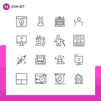 Set of 16 Vector Outlines on Grid for imac monitor online shop computer instagram Editable Vector Design Elements