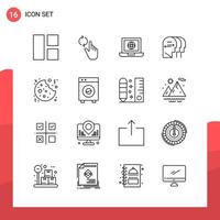 Pack of 16 Universal Outline Icons for Print Media on White Background vector