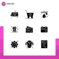 Pictogram Set of 9 Simple Solid Glyphs of pay credit food card night Editable Vector Design Elements