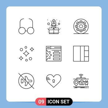 9 Thematic Vector Outlines and Editable Symbols of grid setting movie design space Editable Vector Design Elements