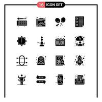 Universal Icon Symbols Group of 16 Modern Solid Glyphs of alert page badminton four data Editable Vector Design Elements
