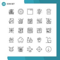 Vector Pack of 25 Outline Symbols Line Style Icon Set on White Background for Web and Mobile