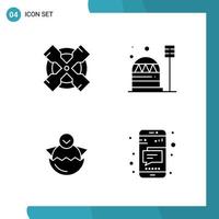 Vector Pack of 4 Glyph Symbols Solid Style Icon Set on White Background for Web and Mobile