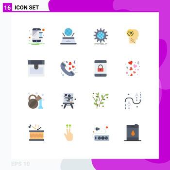 Pack of 16 creative Flat Colors of speed faster international brain gear Editable Pack of Creative Vector Design Elements