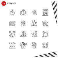 paquete de iconos de vectores de stock de 16 signos y símbolos de línea para la tienda de cintas, edificios minoristas, elementos de diseño de vectores editables