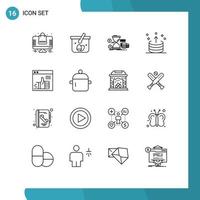 Universal Icon Symbols Group of 16 Modern Outlines of up export hourglass direction coins Editable Vector Design Elements