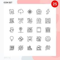 25 User Interface Line Pack of modern Signs and Symbols of flash element decorate face holi Editable Vector Design Elements