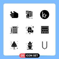 9 Solid Black Icon Pack Glyph Symbols for Mobile Apps isolated on white background 9 Icons Set vector