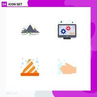 Pack of 4 Modern Flat Icons Signs and Symbols for Web Print Media such as nature danger mountain promotion traffic cone Editable Vector Design Elements