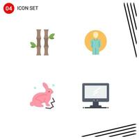 Mobile Interface Flat Icon Set of 4 Pictograms of bamboo bunny leaves id easter Editable Vector Design Elements
