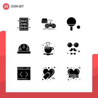 Modern Set of 9 Solid Glyphs Pictograph of tea cup play coffee playpen Editable Vector Design Elements