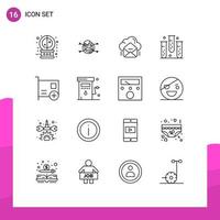 Pack of 16 creative Outlines of health fitness cloud disease message Editable Vector Design Elements